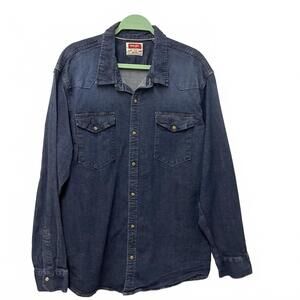 Vintage Wrangler Men's Size 2XL XXL Blue Denim Western Button Down Shirt
